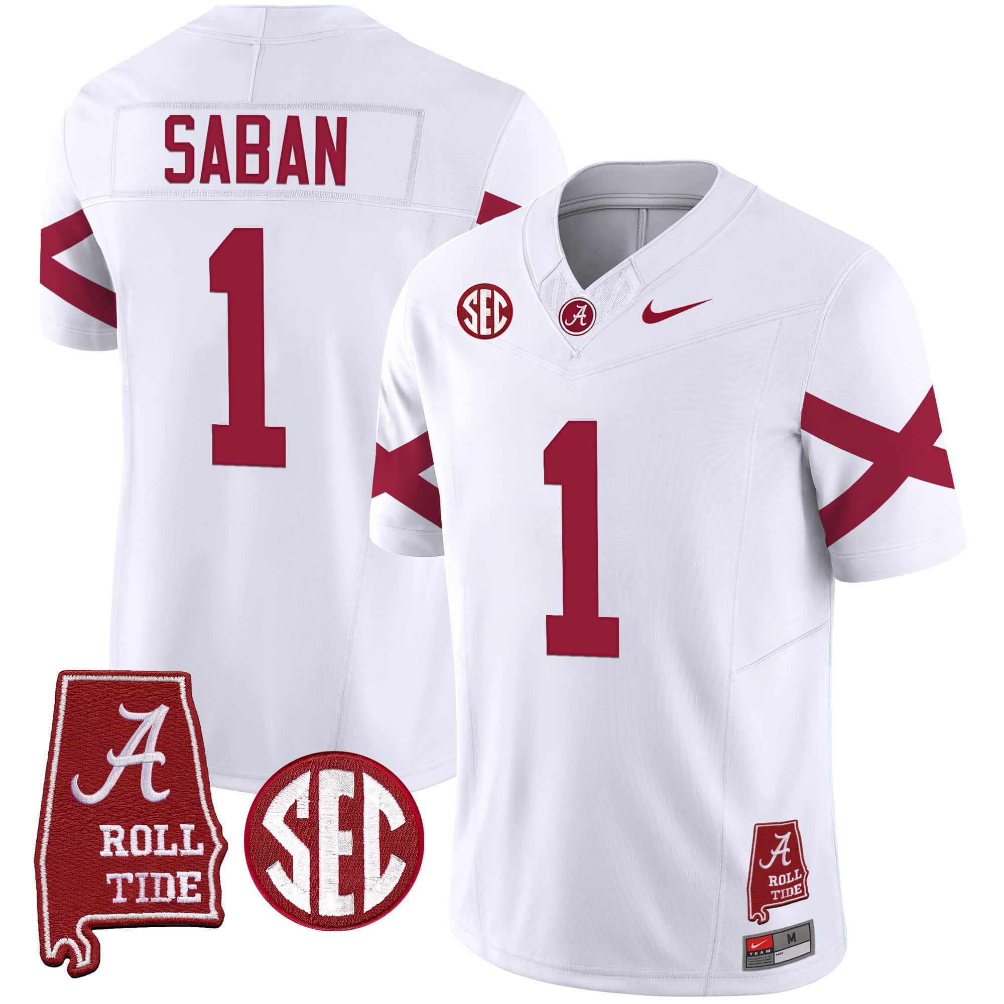 Men Alabama Crimson Tide #1 Saban White Map Vapor Limited 2024 Nike NCAA Jersey->indianapolis colts->NFL Jersey